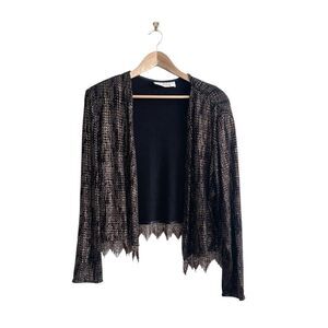 Joseph Ribkoff Jacket Luxurious Brown Gold Beaded Glitter Cardigan Women's 12